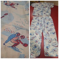 True VTG Mid-century 1950s 1960s Little Boys BASEBALL Two-piece Pajama Set 7/8