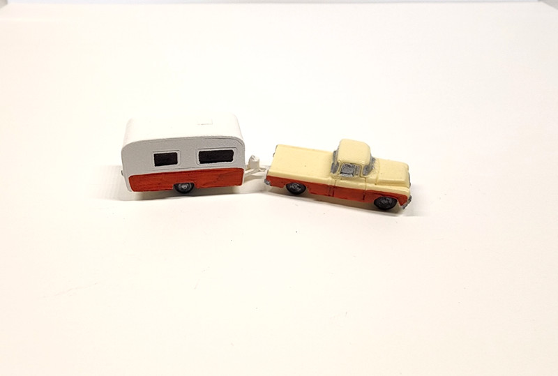 N scale Cameo pick-up truck and travel trailer finished model train detail