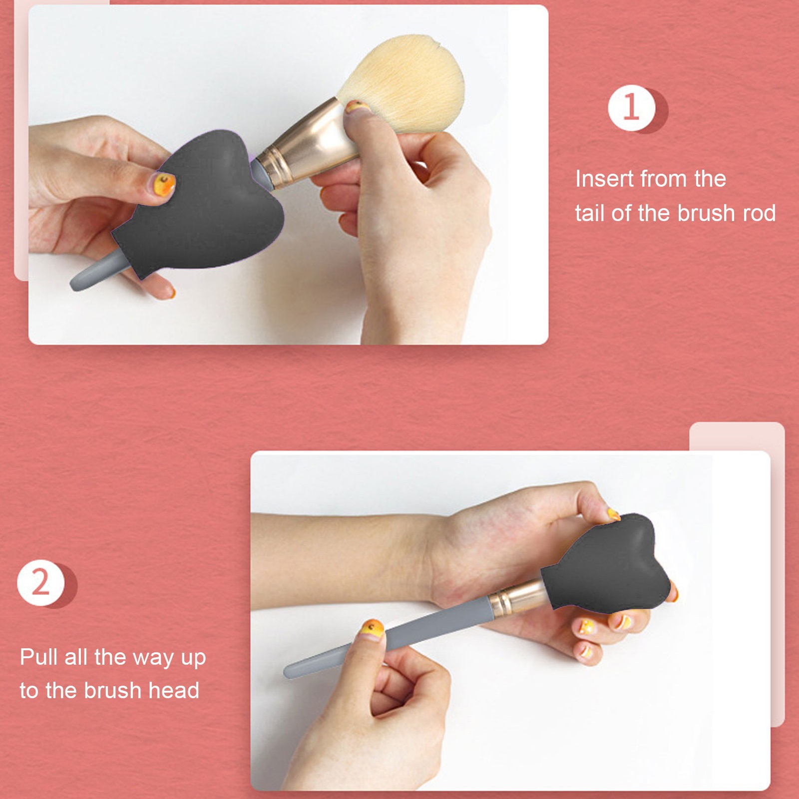 3pcs Makeup Brush Cover Portable Silicone Heart Shaped Cosmetic Brush Guard ECM