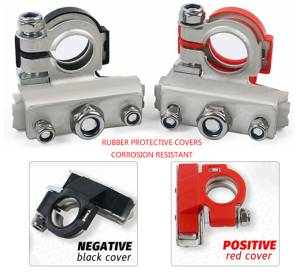 2Pcs Auto Battery Terminal Quick Connector Cables Clamps 3 Way Positive Negative