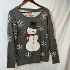 Tipsyelves Womens Gray Sequined Snow Day Ugly Christmas Sweater Size M