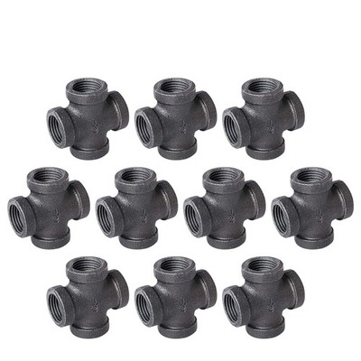 1/2'' 4-Way Cross Fitting Connector, Home TZH Malleable iron Pipe 1/2 , Gray 