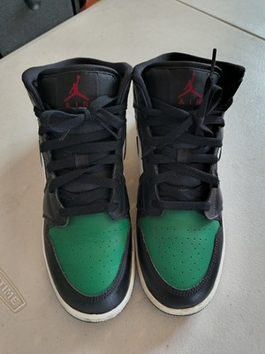 Jordan Air Jordan 1 Mid Pine Green Black White Leather Mid Top Athletic Men
