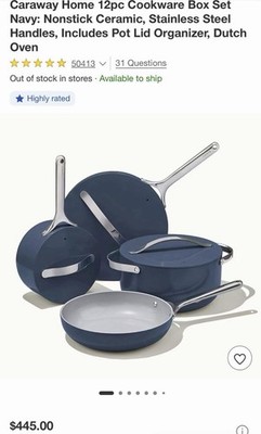 Caraway 12-Piece Navy Ceramic Nonstick Set w/ Organizer, Dutch Oven 550°F