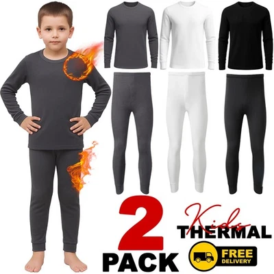 FASHION FATEEK 2 Pack Kids Thermal Long Johns Set Ultra Warm Bottom & Top Long Sleeve Baselayer