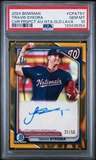 2024 BOWMAN CHROME PRSPCT AUTOS HTA GOLD LAVA #CPATSY TRAVIS SYKORA /50 PSA 10