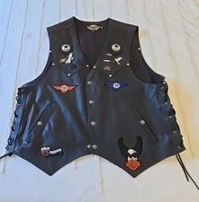 VINTAGE HARLEY DAVIDSON  HERITAGE CONCHO VEST BLACK LACED LEATHER USA MENS XXLG