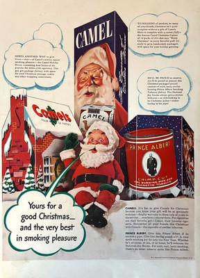 1942 Camel Cigarettes Christmas Vintage Print Ad Santa Prince Albert Tobacco