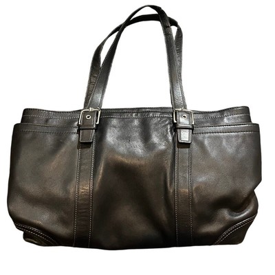 Authentic Coach Hampton Large Black Leather Tote Bag Purse F10288 Womens