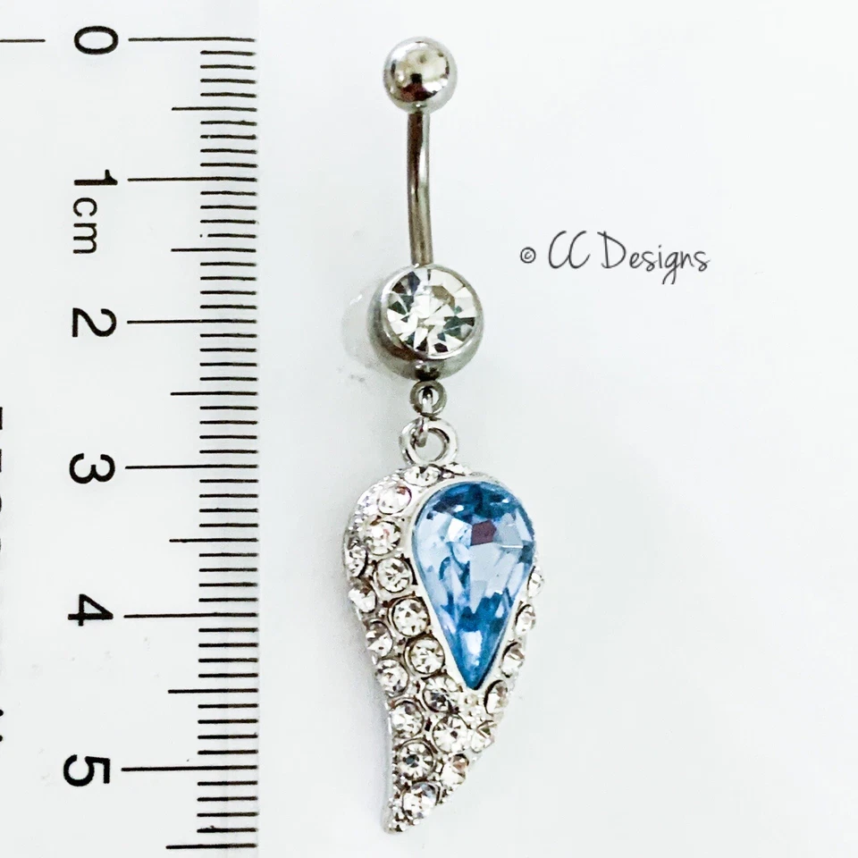 Anillo ombligo colgante pluma circonita azul brillante 14 g (B237) Foto 3 de 3