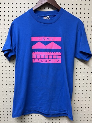 Vintage Camp Ta-Kum-Ta Single Stitch Blue T-shirt Summer Medium Hanes