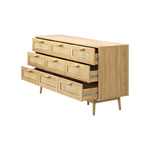 9 Chest of Drawers Rattan Lowboy Wooden - Picture 3 of 7