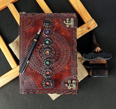 Medieval Leather Journal - Handmade Stone Embossed Book Of Shadows Vintage Notebook 10x7 Inches