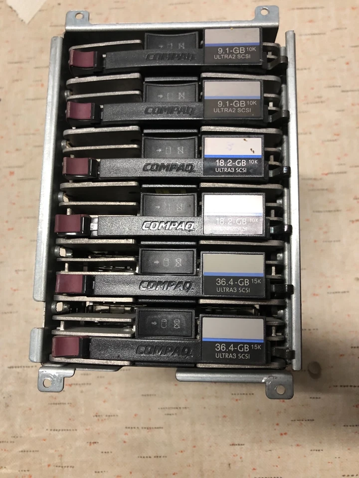 lotto di 6 hot swap hard disk compaq con case 224990-001 e backplane - Immagine 2 di 4