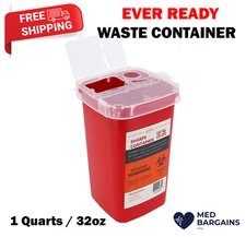 Ever Ready EVR202 Sharps Container Waste Disposal 1 Quarts / 32oz - RED