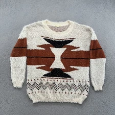 Gianni Bini Knit Fuzzy Soft Pullover Aztec Sweater Long Sleeve Dress Size Medium