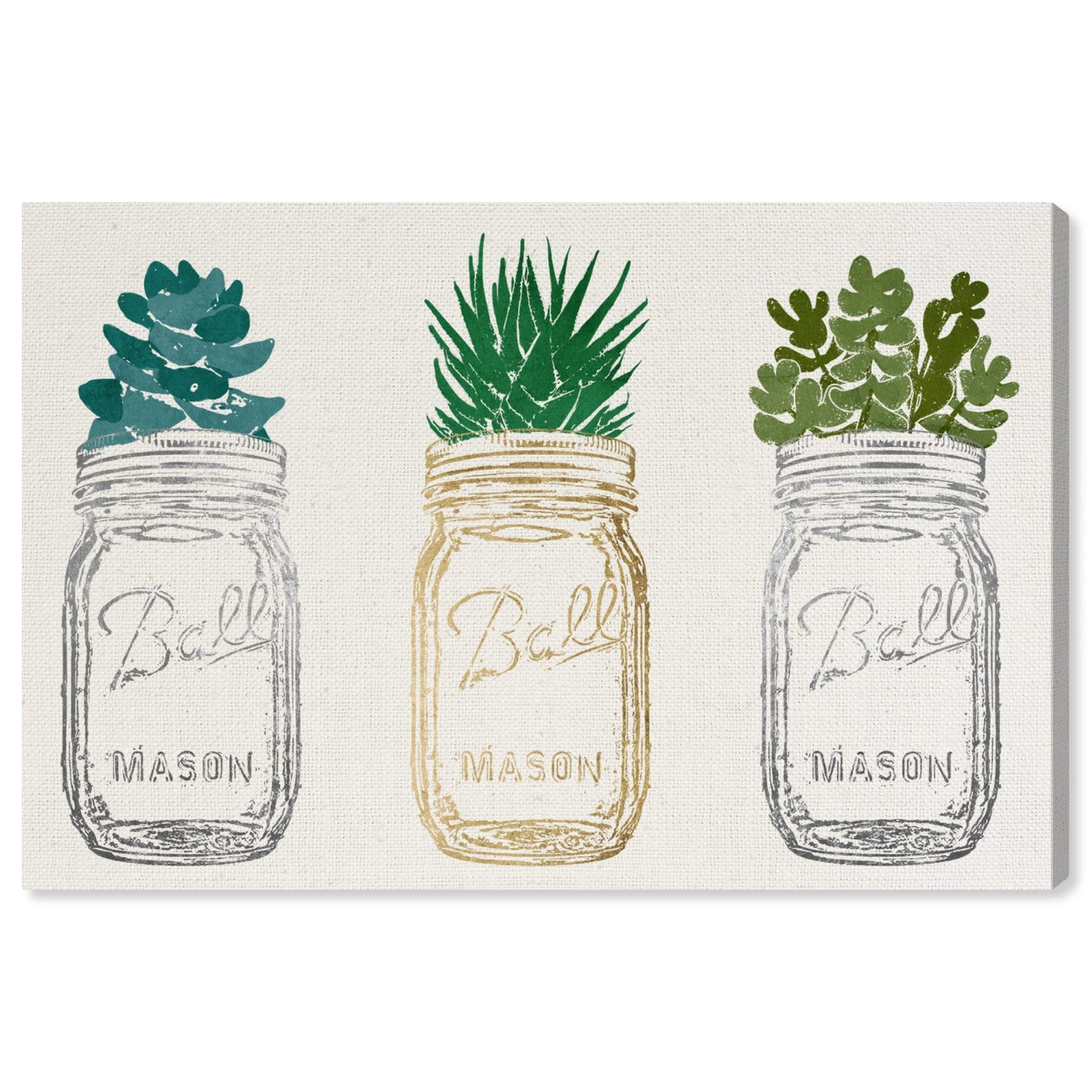 Floral Botanical Wall Art Canvas Prints Mason Jars Succulents Home Decor