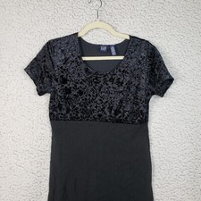 Gap Dress Women's M Black Velvet Top Short-Sleeve Elegant Maxi Made in USA