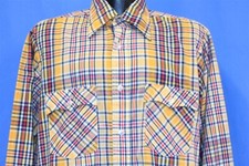 vtg 80s LEVIS YELLOW RED BLUE PLAID WHITE TAB SCALLOP POCKET BUTTON DOWN SHIRT L