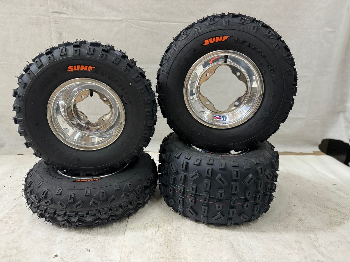 DWT A5 Polished Front Rear Rims Wheels Sunf A035 Tires YFZ450