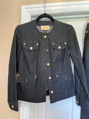 St John Denim Jeans, Jacket & Pants (Marie) Camellia Embellished Set, Size 2/4R 