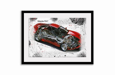 Line Tech Zeichnung Mazda RX7 Auto Auto Classic Cutaway Kunst Poster Druck