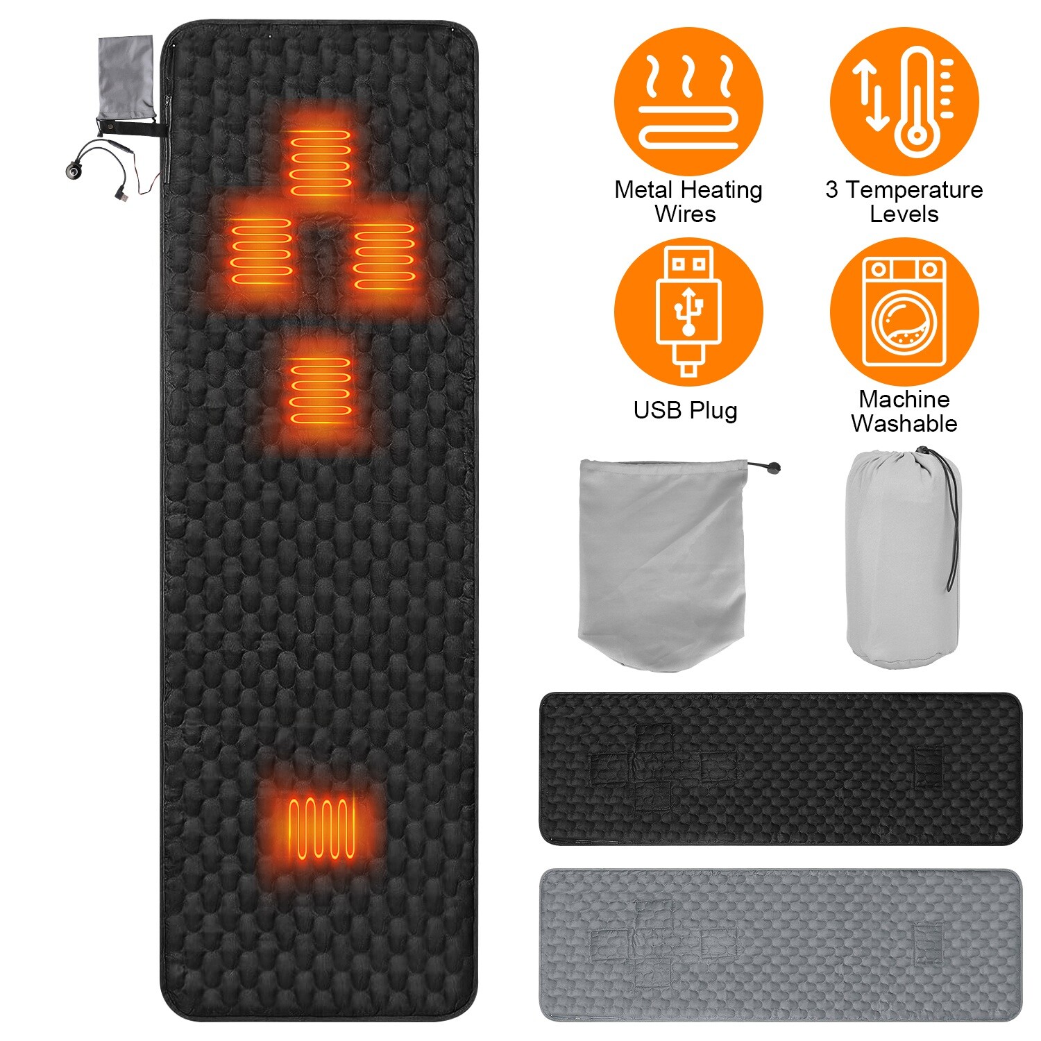 Camping Heated Sleeping Bag Pad -Battery Powered Heated Blanket USB Heater