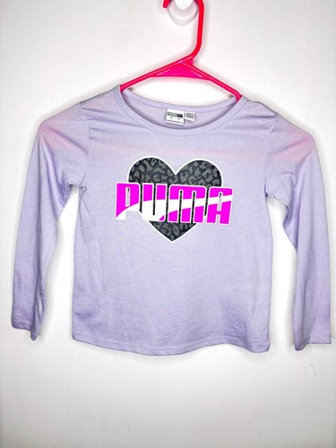 Puma Logo Top Girls Size 6 Purple Long Sleeve Heart Basic