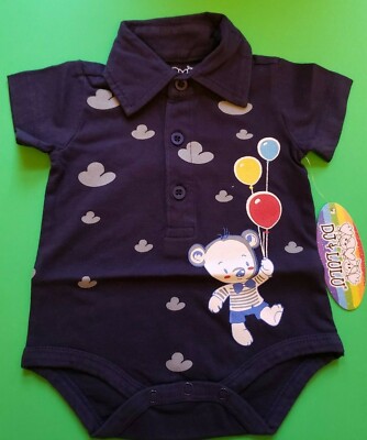 INFANT BOYS DJ AND LULA TEDDY IN THE CLOUDS POLO NAVY BODYSUIT SIZE 3 MONTHS NWT
