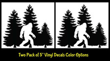 Bigfoot Sasquatch Trees Forest Two Pack 5" Vinyl Decals Car Truck Camper Window