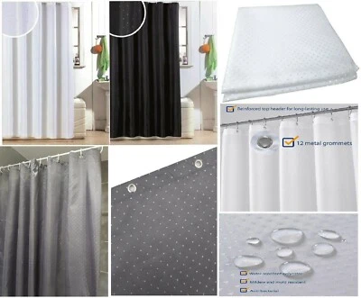 DIAMANTE GLITTER SHOWER CURTAIN WITH HOOKS MACHINE WASHABLE WATERPROOF LONG DROP