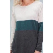 Smartwool Colorblock Long Sleeve Green Grey Cream Asymetrical  Wool Blend Sweate