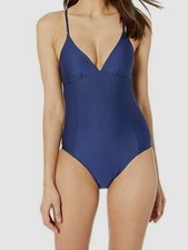  64 Splendid Women's Blue Solid Removable Soft Cup One Piece Swimsuit Size L