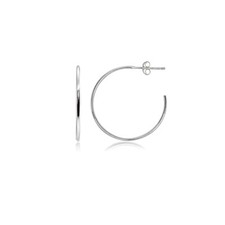 25mm Polished Open 1mm Thin Round Post Sterling Silver C-Hoop Earrings