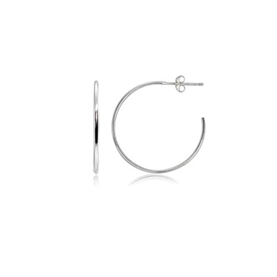 25mm Polished Open 1mm Thin Round Post Sterling Silver C-Hoop Earrings