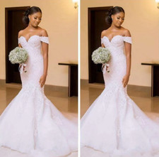 Black African Women Mermaid Wedding Dresses Vintage Full Lace Bridal Gowns