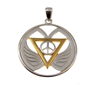 Massiver 925 Sterling Silber & Gold Göttin Flügel Frieden weiblicher Kraft Anhänger