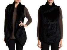 Catherine Malandrino Long Drape Genuine Rabbit Fur 2-way Vest Black Women's Med.