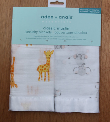 aden anais Set of 2 identical Security Blankets with Satin Trim ~Safari Babes