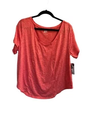 NWT Joy Lab Women Plus Size 1X Top Heathered Orange Coral Short Slv Active #2848