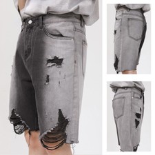 Jeans Hommes Short Bermuda Jeans Vieilli Mode Déchiré Demi Pantalon Droit Ajusté