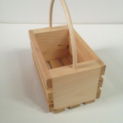 NEW! Wooden Slats Basket Crate With Handle Bare Natural Wood 6 1/2 x 6 x 3 3/4 eBay