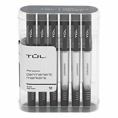 TUL Permanent Markers, Fine Point, Silver Barrel, Black Ink,12 Pack