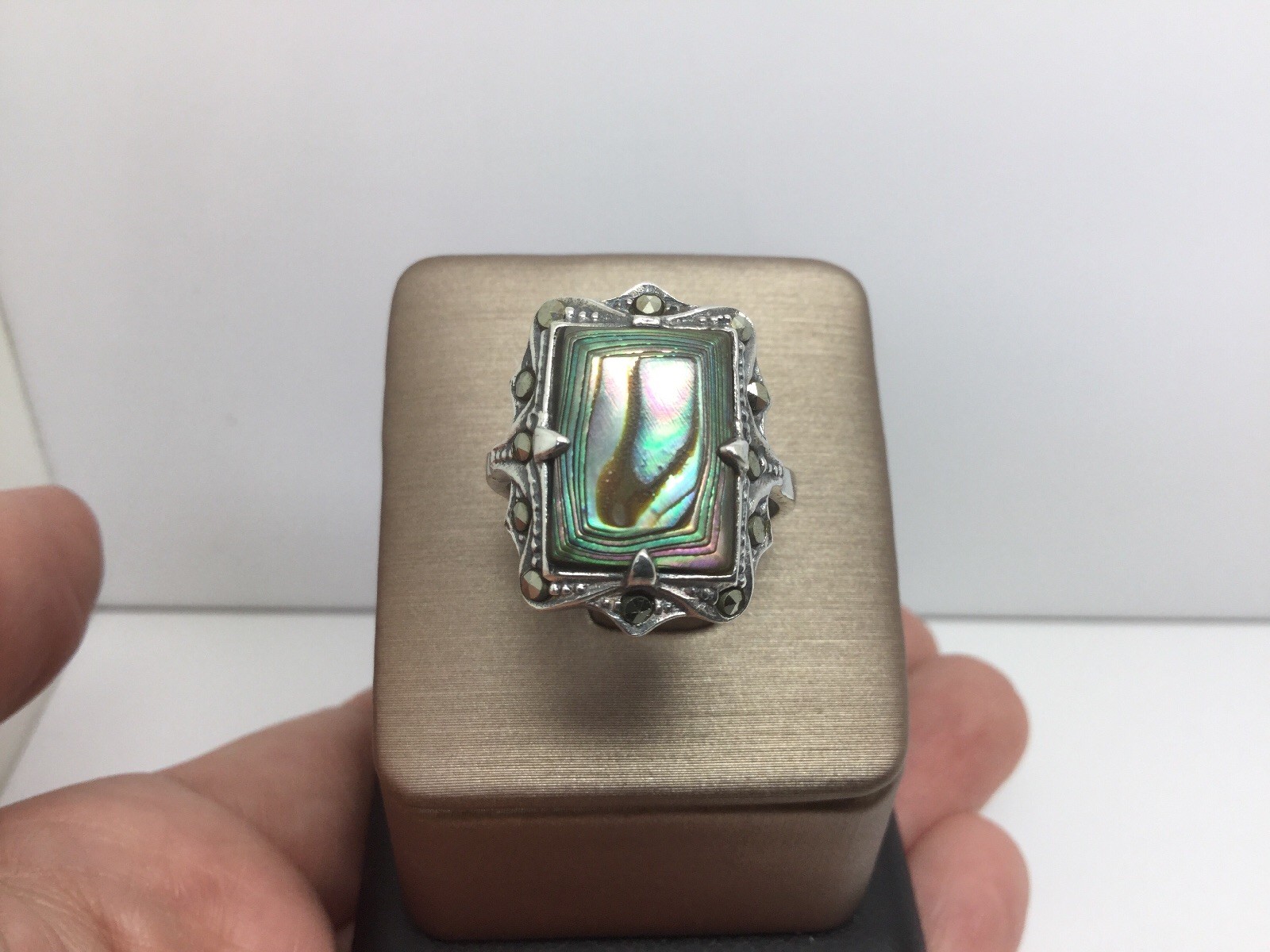 STERLING SILVER RING WITH RECTANGLE ABALONE STONE… - image 5
