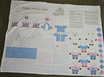 Springs Ind THREE LITTLE PIGS & WOLF & HOUSE Cut & Sew FABRIC PANEL