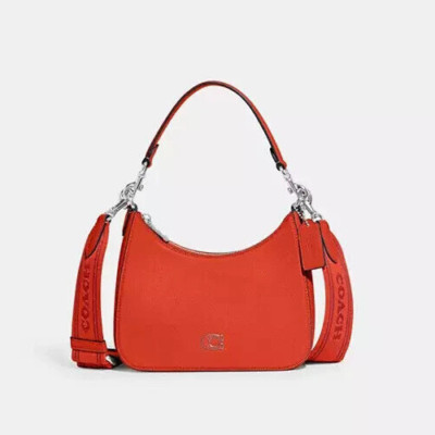 Coach Sun Orange CrossgrainLeather Signature CanvasHobo Crossbody