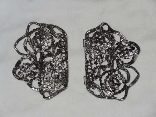 Vintage Floral Clasp Belt Buckle Silvertone Metal 1960s 2 Piece Art Nouveau - Picture 4 of 12