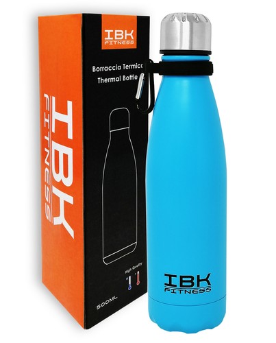 BORRACCIA TERMICA 500ml IBK BOTTIGLIA DOPPIA PARETE ACCIAIO INOX BEVANDE THERMOS - Foto 32 di 50
