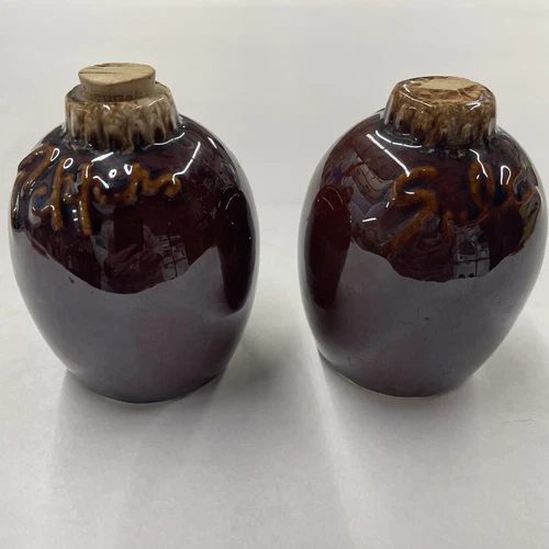 Vintage Hull Pottery Brown Drip Glaze Salt & Pepper Shakers Oven Proof