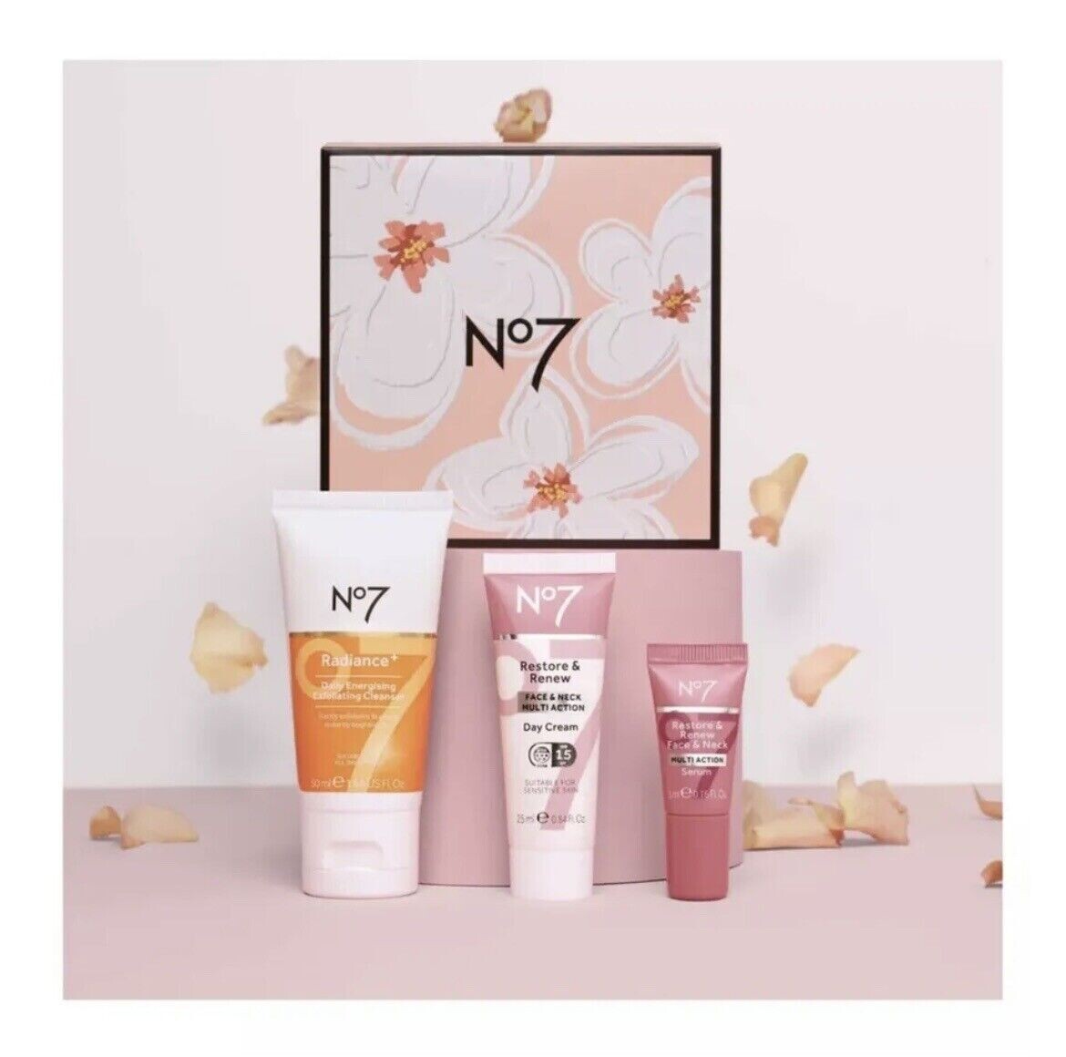 No7 Skincare 3in1 Gift Set Exfoliating Cleanser, Day Cream & Face